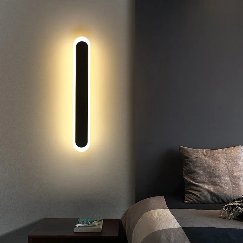 Moderno e minimalista longa tira lâmpada de parede led para sala de estar tv fundo decoração preto sconce dourado luz interior luminárias