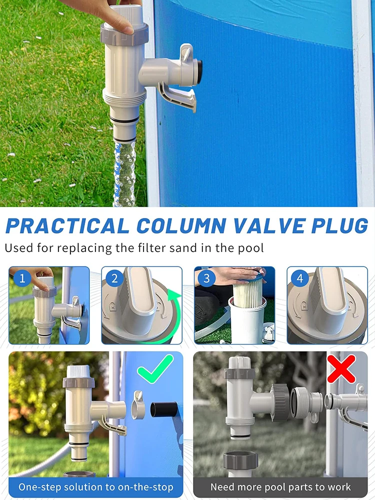 Durable PVC Pool Filter Pump Adapter 32mm Pool On/Off Plunger Valve Leak Proof Replacement Parts for Outdoor Pool Accessories