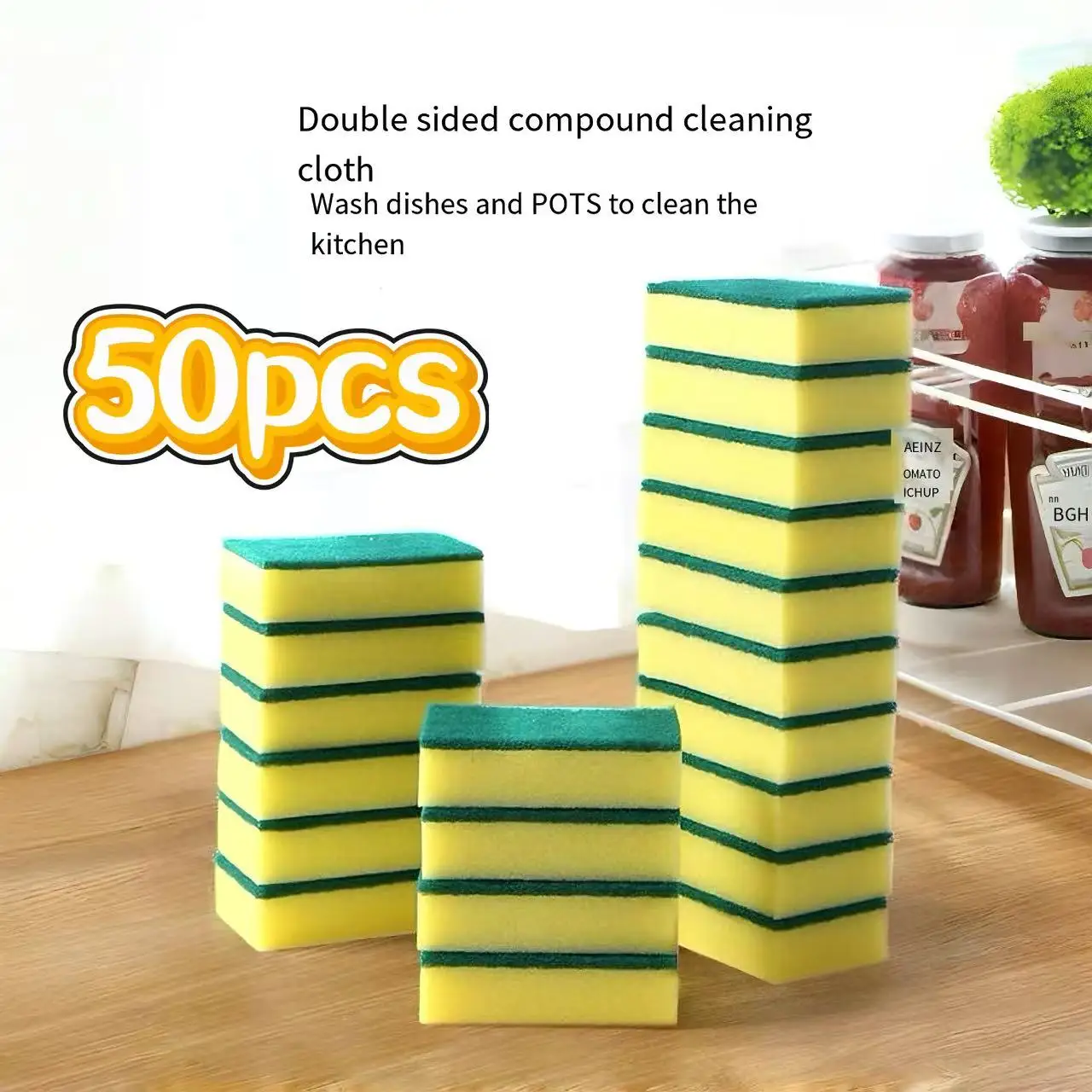 

100/1Pcs Kitchen Dishwashing Soft Sponge Absorbent Clean Rub Pot Rust Scouring Pad Removing Kits Household Cleaning Brush Sponge