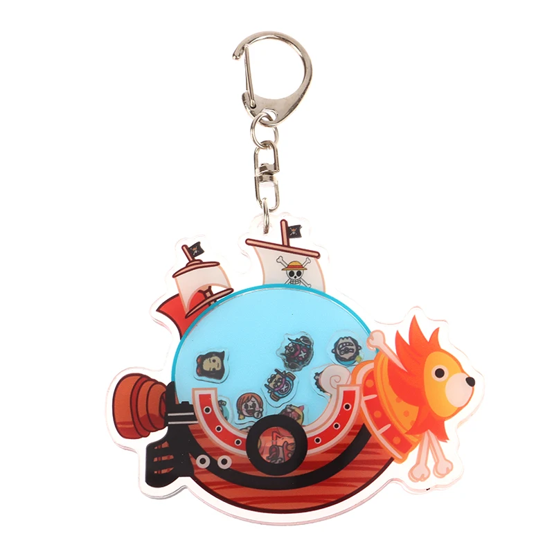 Acrylic Anime One Piece Shaking Keychain Cute Cartoon Thousand Sunny Going Merry Key Chain Relief Stress Toys Fan Gifts