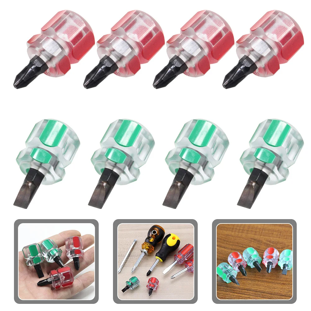 

8Pcs Mini Screwdriver Set Portable Flat and Cross Head Short Handle Stubby Drivers for Electronics Automotive Fix