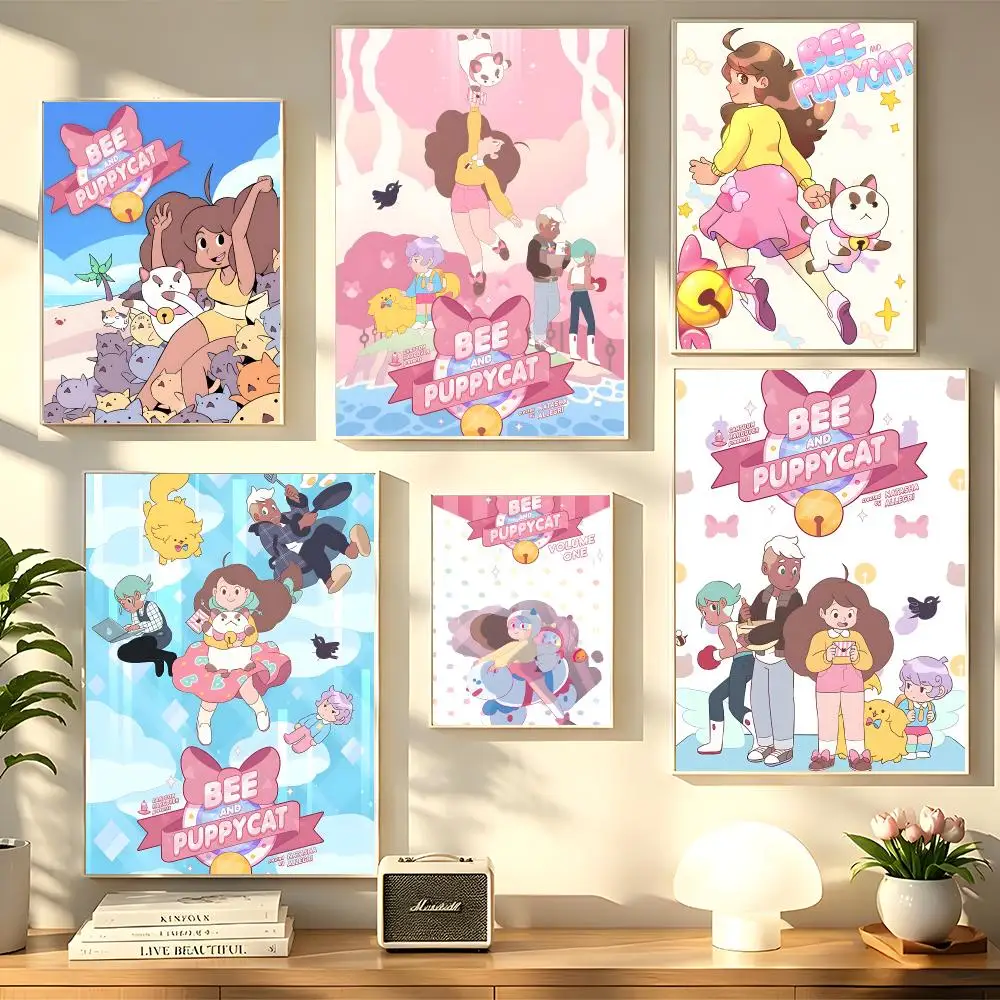 Bee And P-Puppycat Painting Calligraphy Wall Art HD Canvas Oil Painting Posters Prints Home Bedroom Living Room Decor Gift
