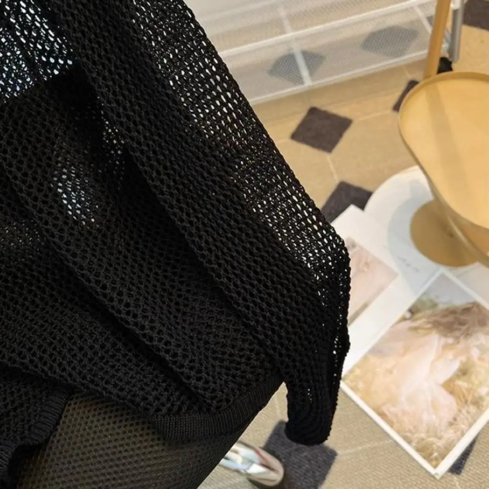 أزياء عارضة محبوك الجوف السترة فضفاضة بحر طويلة الأكمام تي شيرت جولة الرقبة شريط الكروشيه أعلى النساء النساء