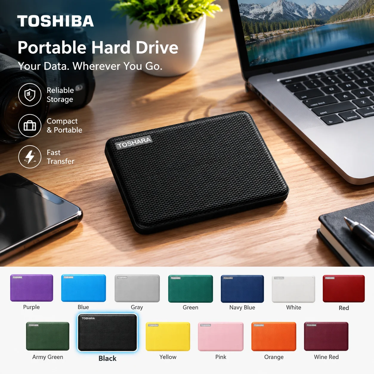[Brand+] Original V10-1 Black Portable External Hard Drive USB3.0 MobileHDDStorage Disk for Laptop Desktop PC File Data Backup