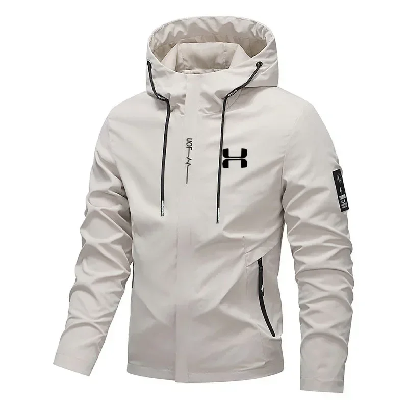 2026 Spring Autumn Streetwear Hooded Jacket Casual Zip-Up Outerwear Loose-Fit Outdoor Hiking Running Windproof Sportswear Coat