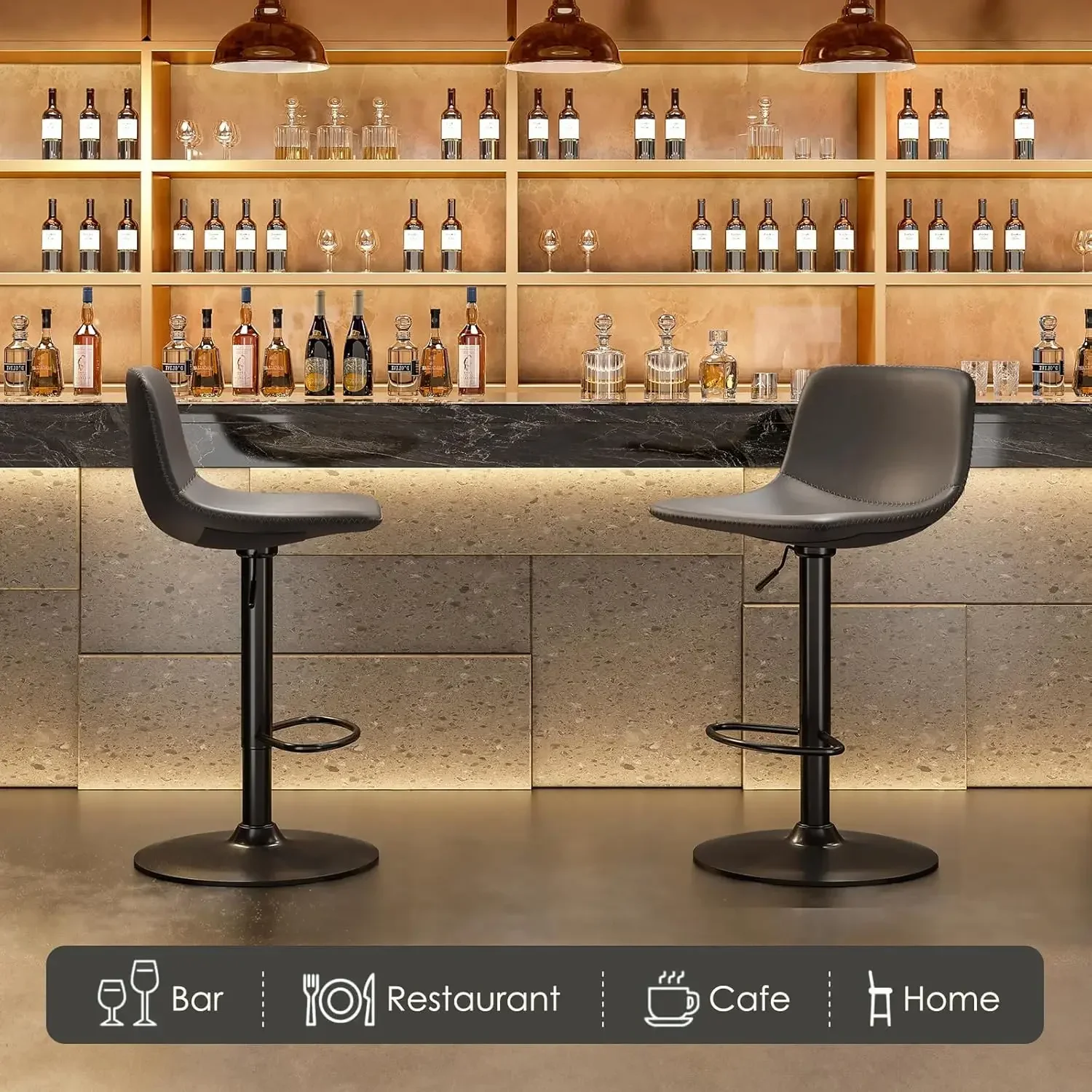 

Adjustable Bar Stools Set of 2, Mid Century Modern Swivel Bar Stools, Industrial Bar Height Stools with Back Support Counter