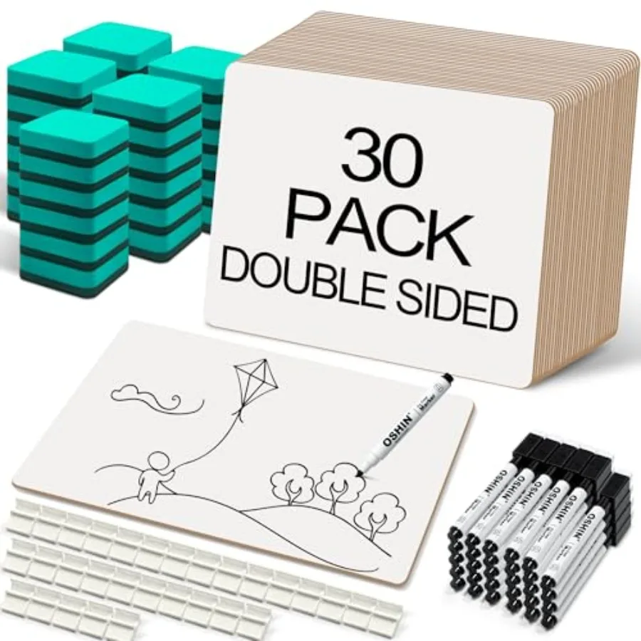 

Набор из 30 маленьких белых досок 9x12 дюймов, двусторонние персональные портативные доски для сухого стирания, для студентов, учителей, школ