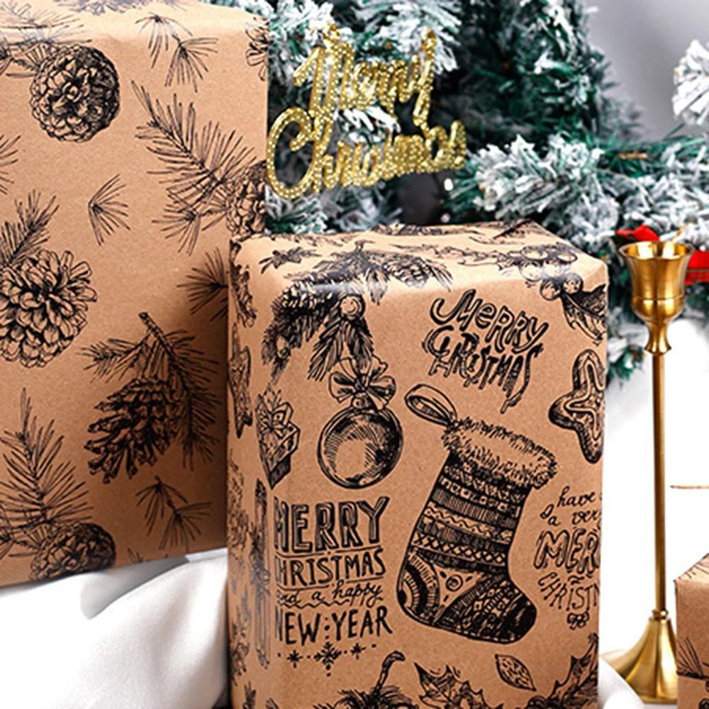 1 لفة ورق تغليف 17 بوصة × 118 بوصة غلاف هدايا، ورق تغليف عيد الميلاد، ورق كرافت - ورق كرافت هدية عيد الميلاد باللون الأسود ﻿