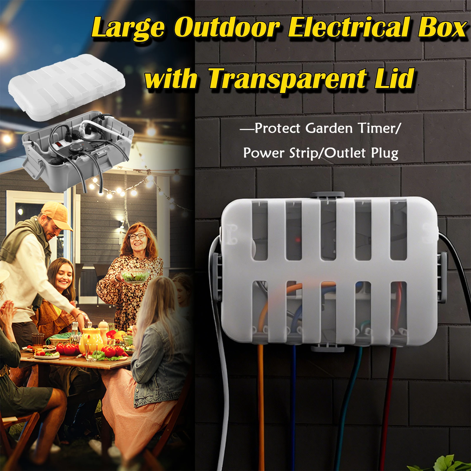 

IP54 Weatherproof Box Extension Cord Cover Outdoor Electrical Box with Transparent Lid for Light Timer Power Strip Outlets Plugs