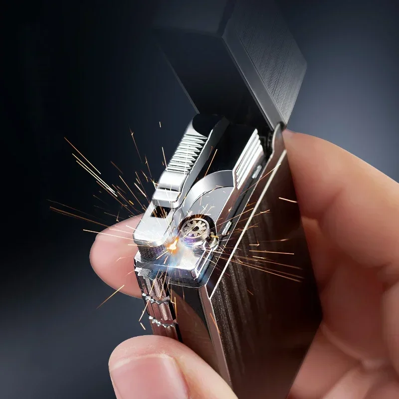Loudly Gas Windproof Lighter Metal Sideslip Blue Torch Lighters Flint Cigarette Lighters Smoking Accessories Gadgets for Men