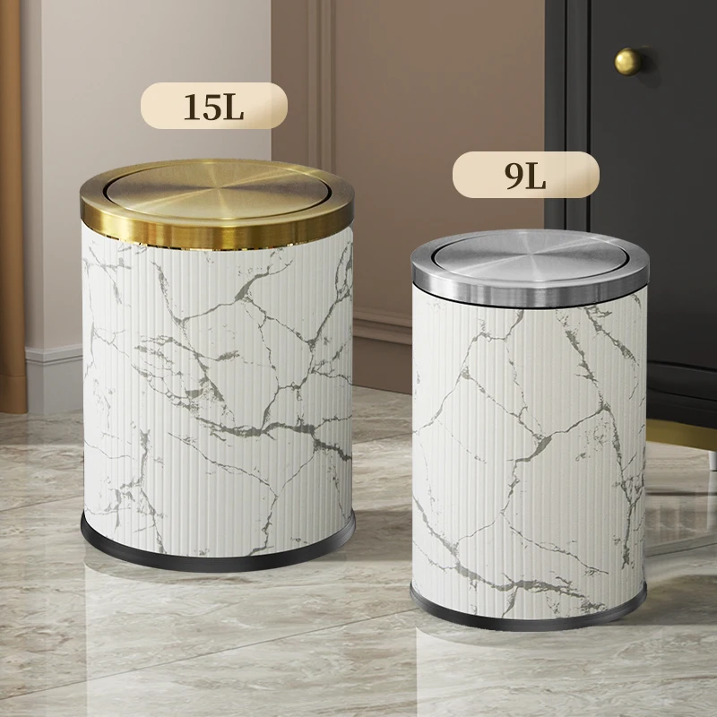 

Leasylife 4 Gallon Nordic Leather Bathroom Trash Can with Lid Gold and Silver Stainless Steel Office Toilet Household Kitchen