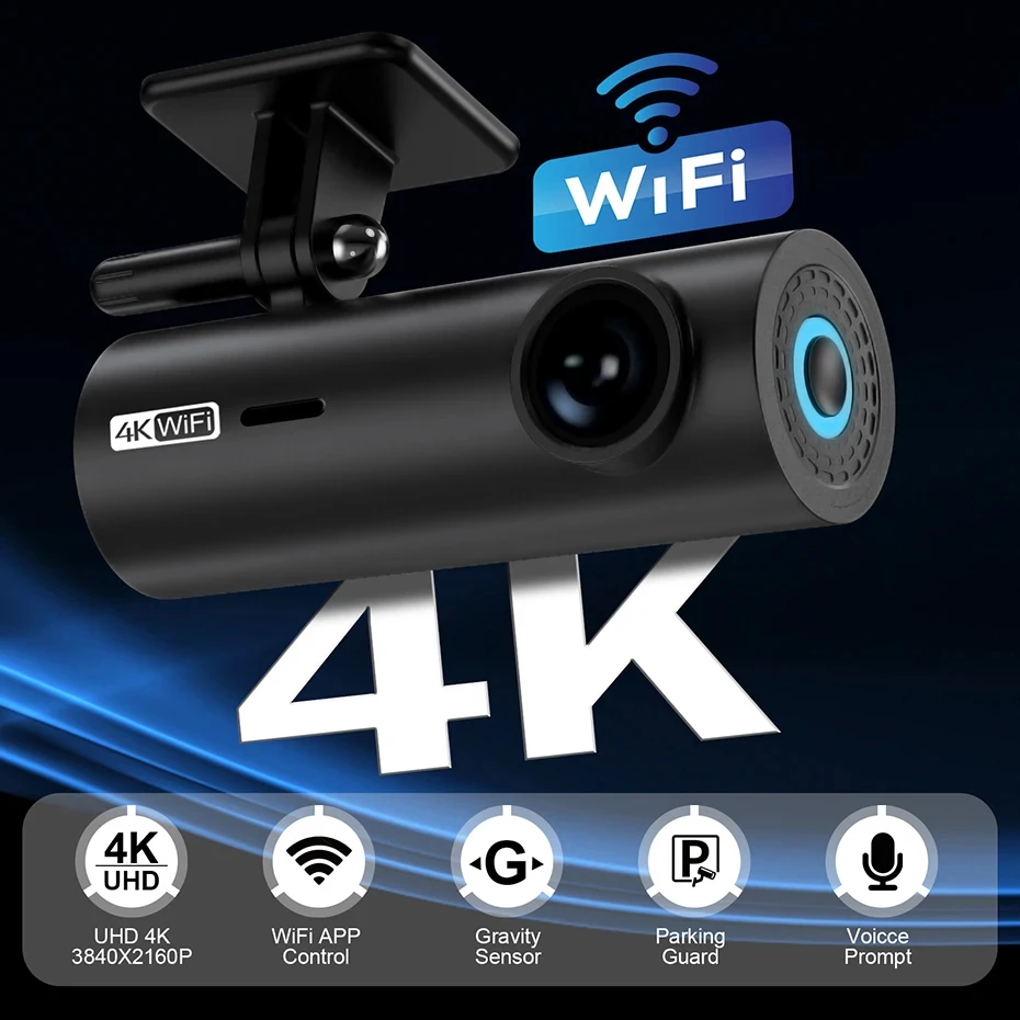 

HD 4K 2160P Wi-Fi Автомобильный видеорегистратор Видеорегистратор 2K 1296P 24H Монитор парковки Управление через приложение Автомобильный видеорегистратор для всех автомобилей