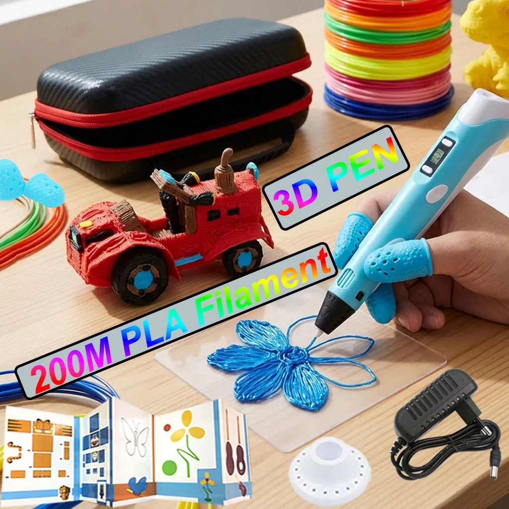 

Набор 3D-ручек для рисования для детей с адаптером питания, 200 м PLA-филамента 30 цветов, дорожный футляр, подарок на День рождения/Рождество, DIY-подарок для детей
