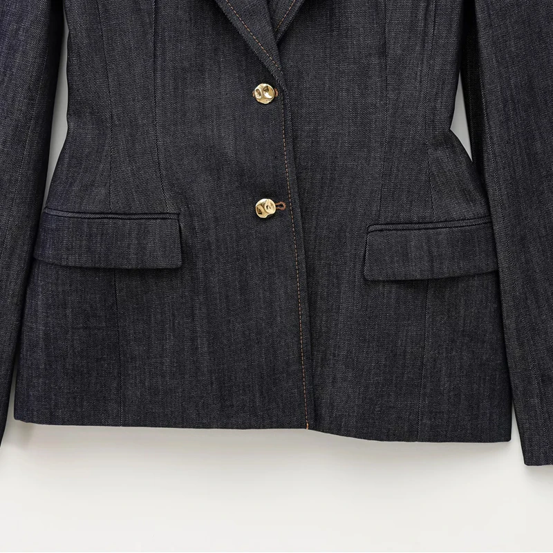 HXAO Women's Elegant Denim Blazers 2025 Women's Spring Long Sleeve Jackets Fashion Casual Plus Size Blue Coats New In Outerwears