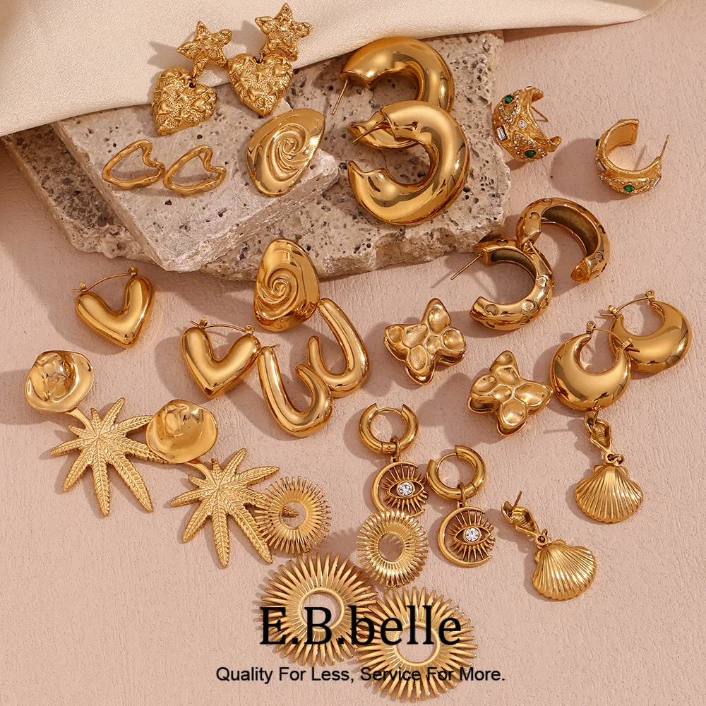 Starfish Love Circle Cochlear Conch Irregular Streamlined Holiday Hat Coconut Tree 18K Gold Plated 316L Stainless Steel Earrings