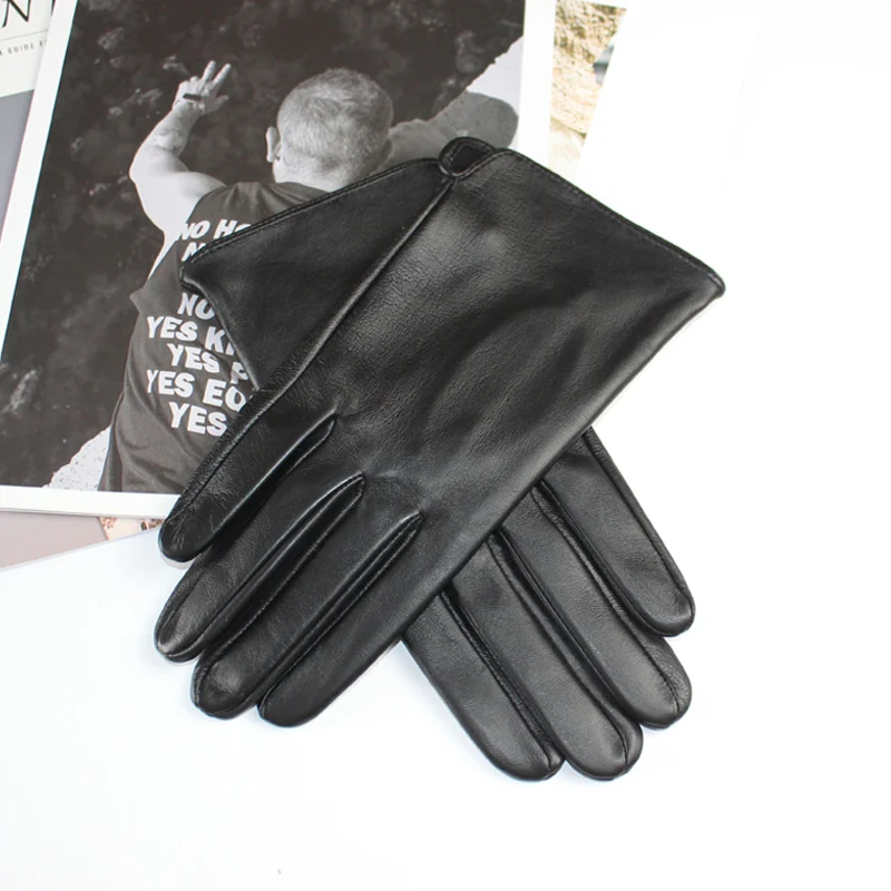 Guantes de conducción de piel de oveja para hombre, guantes finos de un solo cuero sin forro con pantalla táctil, guantes de motocicleta ondulados a