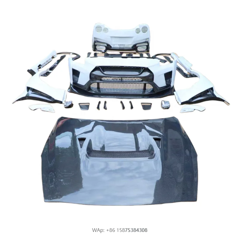 Varis-Style GTR R35 Body Kit Semi-Carbon Fiber Front Bumper Rear Bumper Side Skirt Fender Hood Rear Spoiler