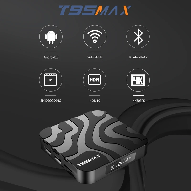 T95 Max Android12 TV Box 2GB 16GB Allwinner H618 رباعي النواة Dual Wifi 2.4G 5G & BT5.0 8K HDR مشغل الوسائط فك التشفير IPTV Google