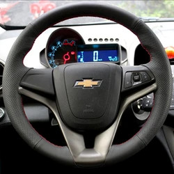 Genuine Leather Black Hand-Stitched Steering Wheel Cover For Chevrolet Orlando 2010 Cruze 2009-2014 Aveo 2011-2014