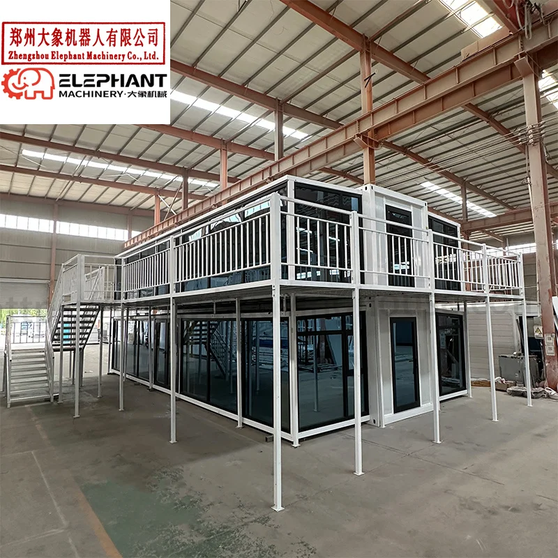 2-Story Expandable Prefabricated Container House 40 Ft & 20 Ft Steel Sandwich Panel Modern Villa Hotel Shop Use