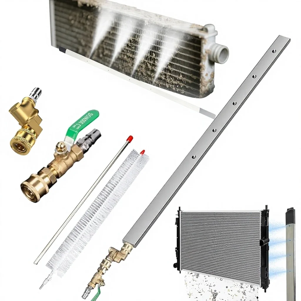 New 24-47" Radiator Cleaning Wand Tool 4500 Psi Slim Fan Spray Nozzle Brush Quick Coupler Condensers Stainless Steel