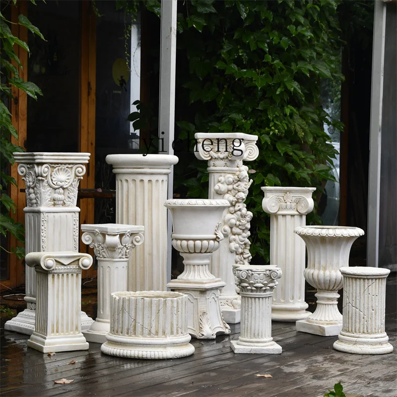 Zf Flowerpot Roman Column Decoration Props Base Retro Garden Courtyard Balcony Decoration