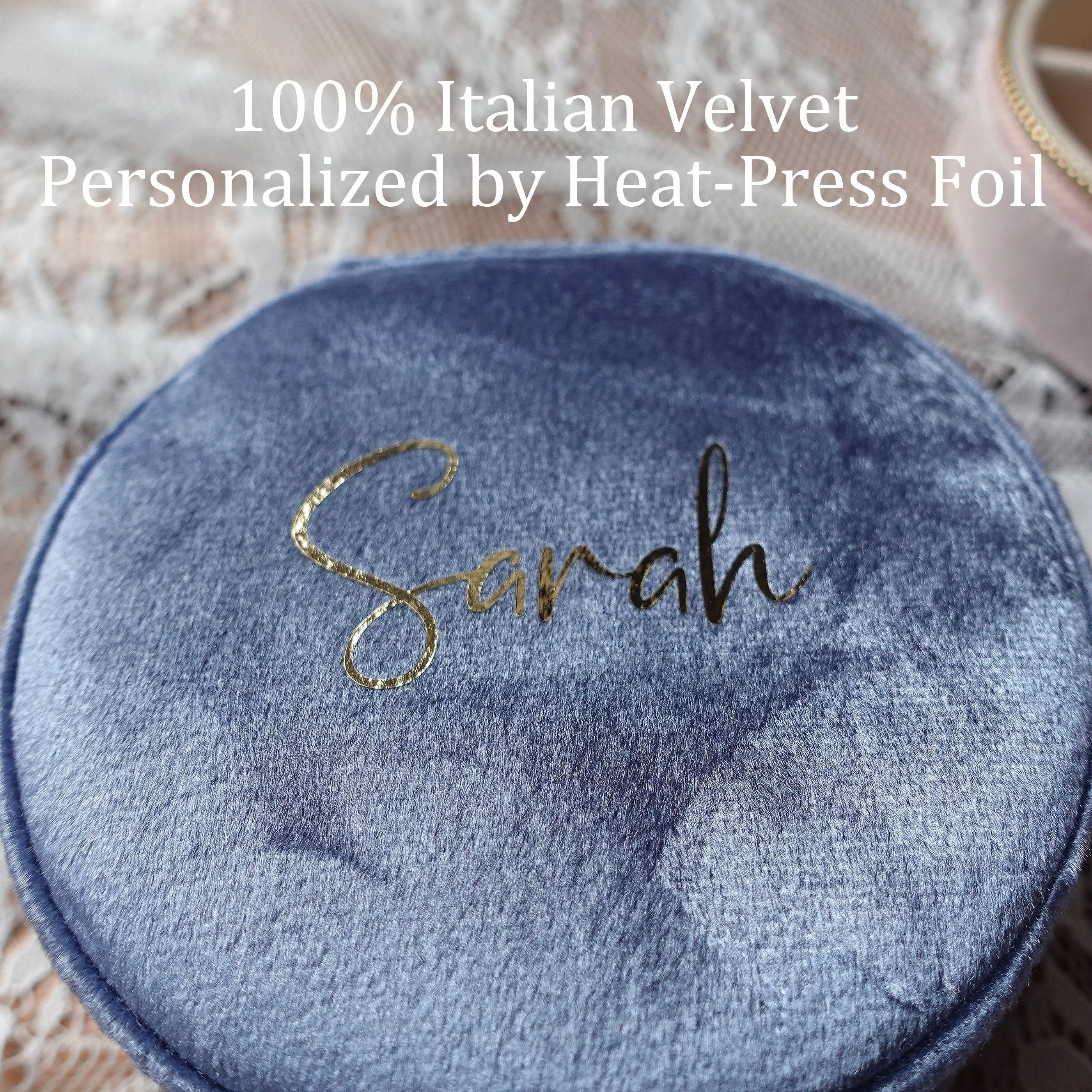 Personalized Velvet Jewelry Box Anniversary Bridesmaid Gift Idea Round Multifunctional Compartmentalized Jewelry Case With Name