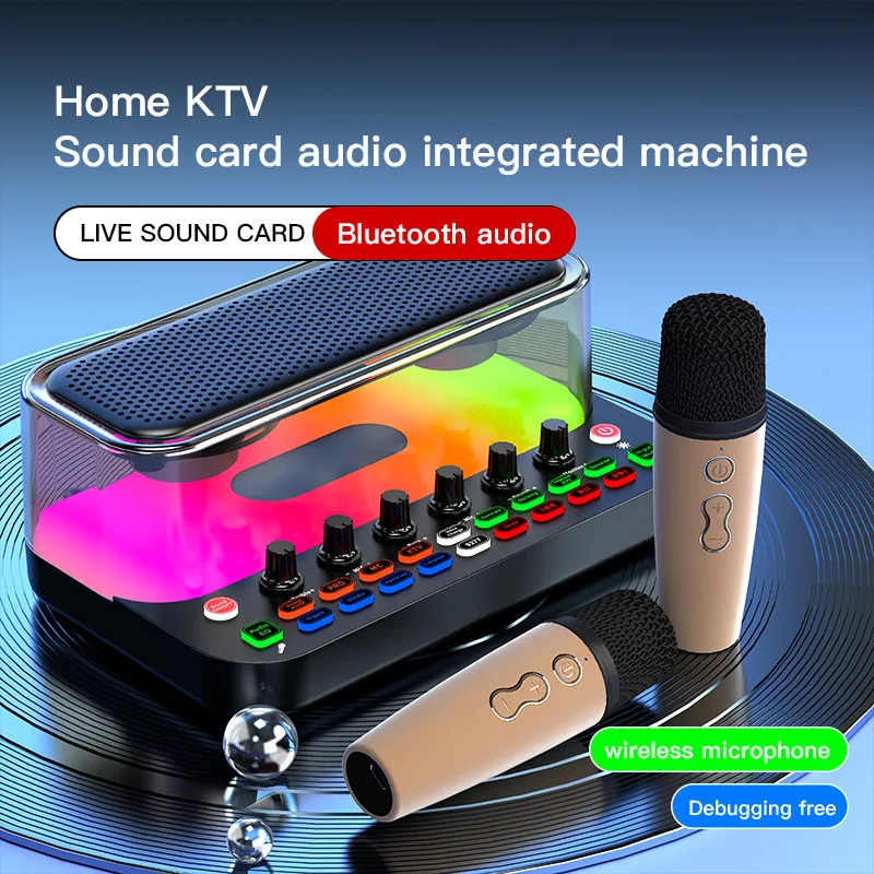 

Karaoke Machine Two Wireless Microphones Portable BT Speaker LED Lights Control High Volume Adjustable Super Bass Caixa De Som