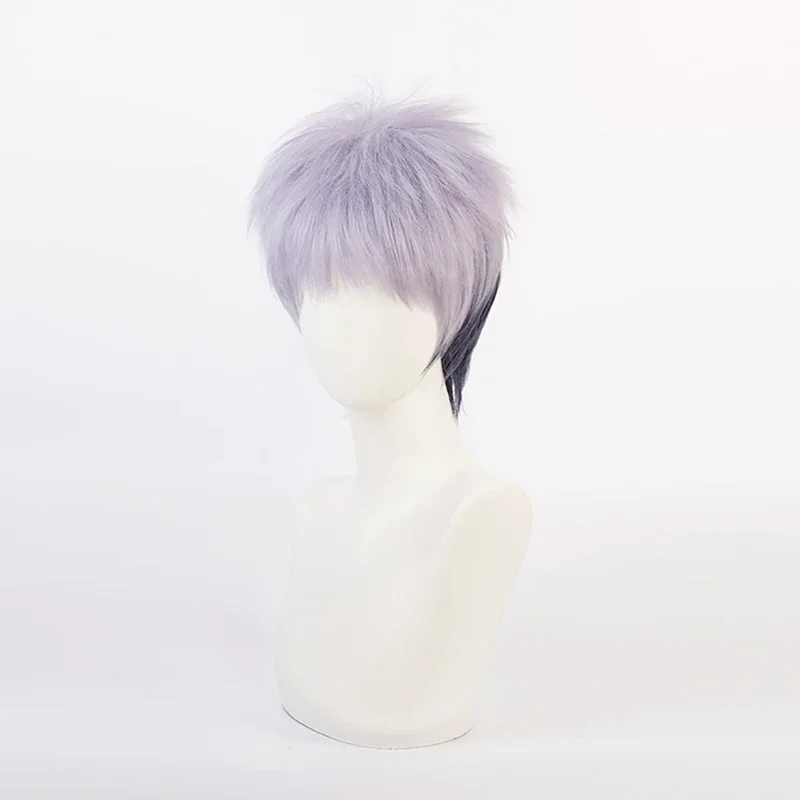 Peluca de Anime Tokyo Revengers Takashi Mitsuya, peluca de Cosplay corta, gris mezclado, Ombre, pelo sintético resistente al calor