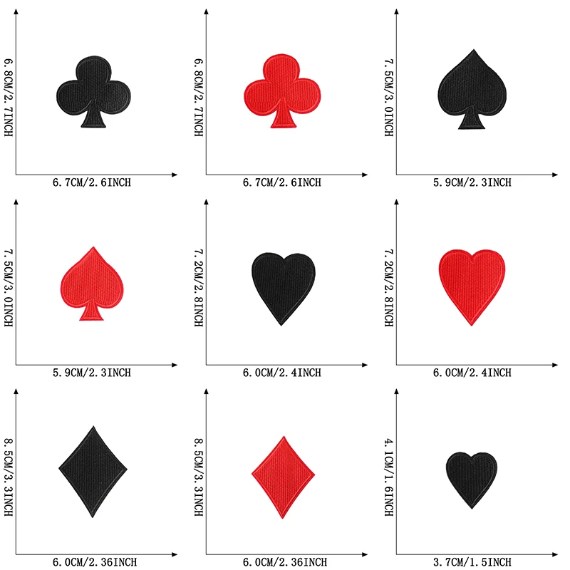 20 Stück Lot schwarz rot Patches für Jacken Poker Eisen auf Kleidung bestickt kleine Diy Stoffe Aufkleber Pack Nähen Bulk Thermal – Detail 2