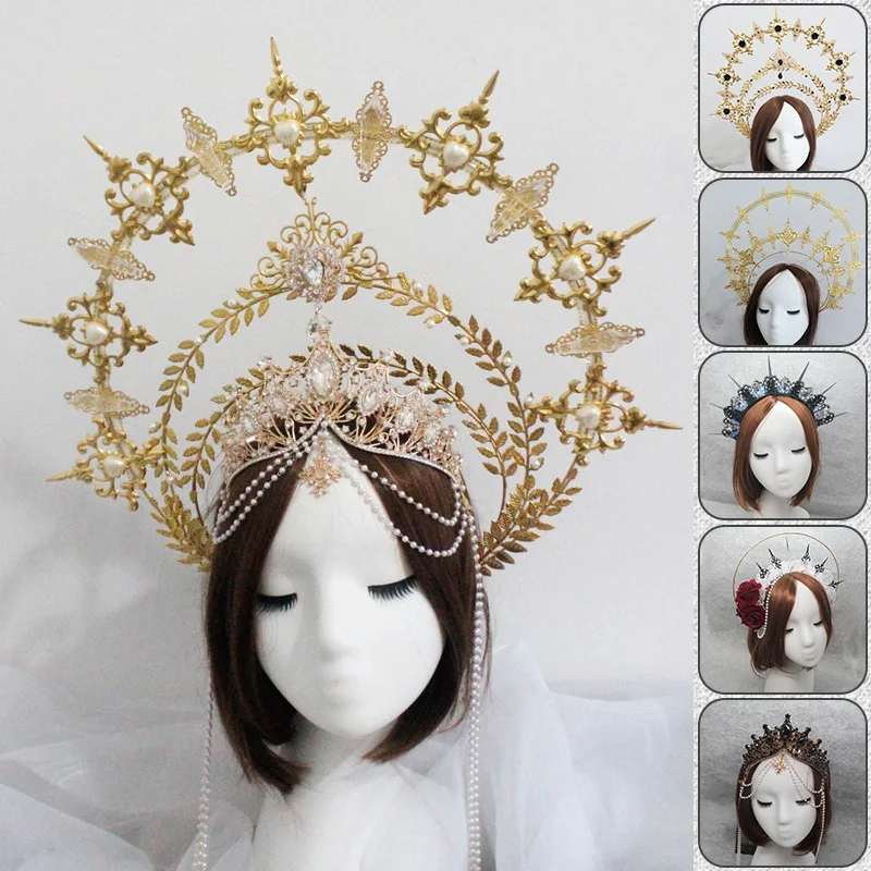 Gothic Tiara Crown Headband Diy Material Halloween Vintage Sun Goddess Baroque Headpiece Parts Diy Kit Cosplay Accessories