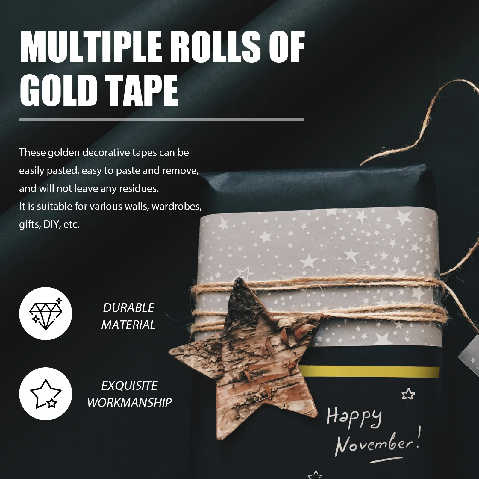 

9 Rolls Gold Tape Mirror Wrapping Decorative Tape Reusable Bright Reflective for Crafts Detailing Car Trim Boat Trim