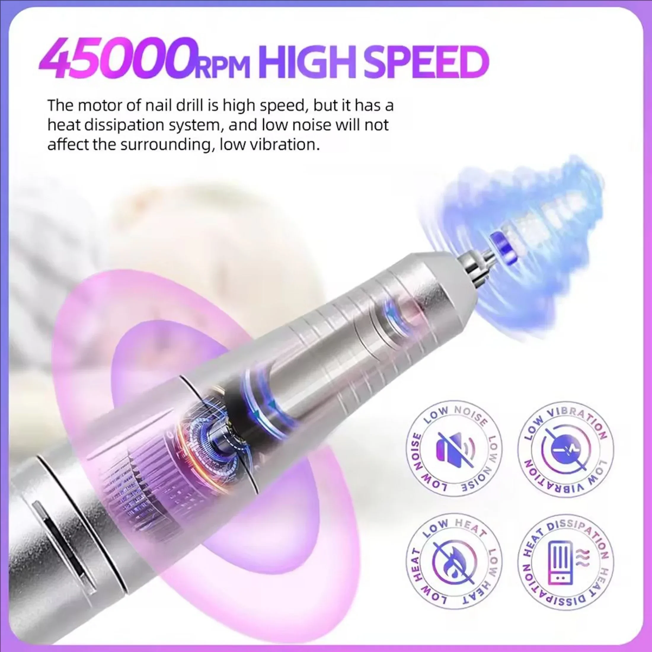 1 set - Oplaadbare nagelpolijstmachine met 6 slijpkoppen - Professioneel manicurehulpmiddel voor het verwijderen en glanzende acryl-/gelnagels