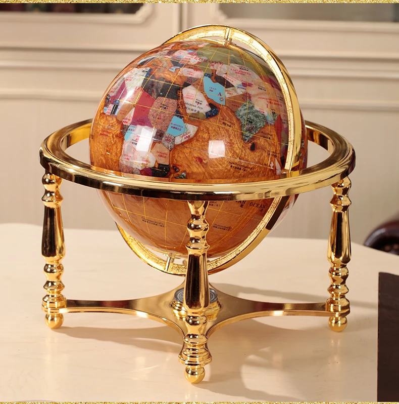 

35cm LARGE home office School TOP Decoration handmade 3D Crystal Gemstone Globe tellurion statue-High grade business ART