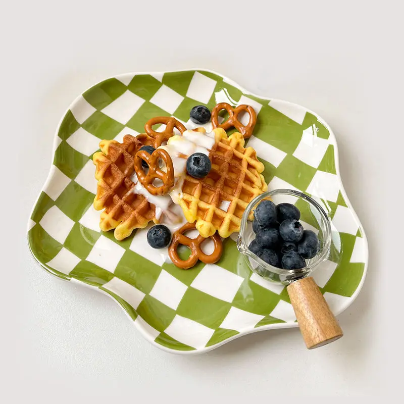 

New Checkerboard Ceramic Plate Jewelry Storage Plate Tableware Dessert Plate Dessert plate Home Decoration Retro DinnerPlate