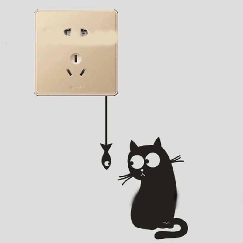 

T102# Cat looking fish stickers, funny switch, decoration, vinyl wall decal