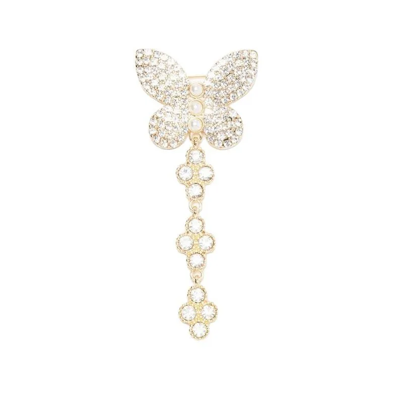 New Butterfly Tassel Brooch Pin Elegant Mini Fragrance Style Precise Rhinestone Cold Style Accessory Brooch