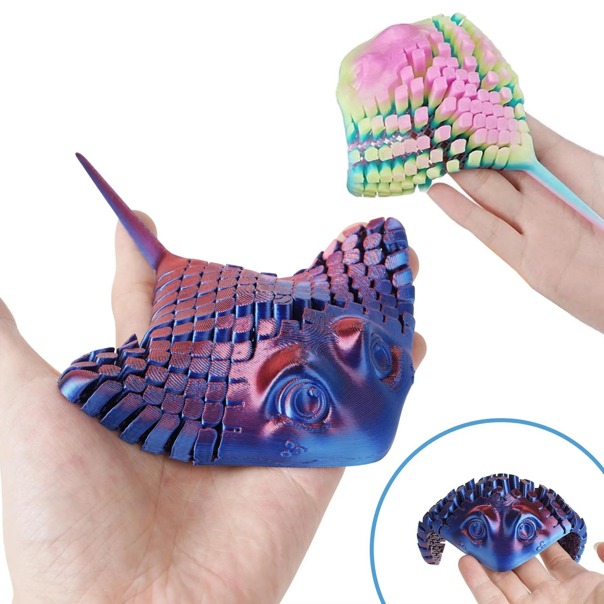 14CM 3D Printed Manta Ray Q-Version Flexible Toy Cute Marine Creature Creative Style Adult Stress Relief Desktop Decoration