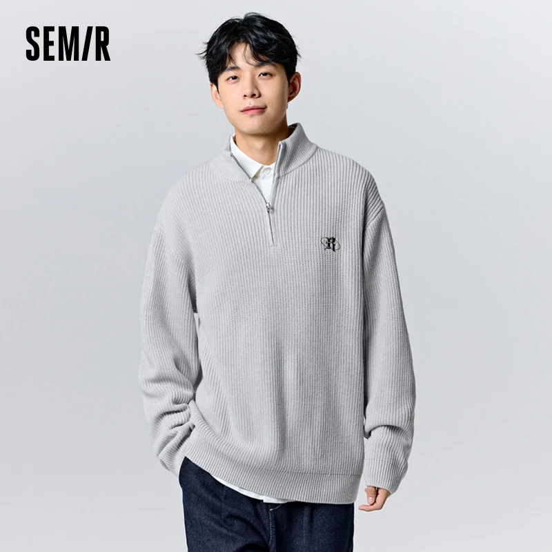 Semir Sweater Pullover pria, Sweater longgar setengah terbuka tambalan huruf Gotik baru musim dingin 2023