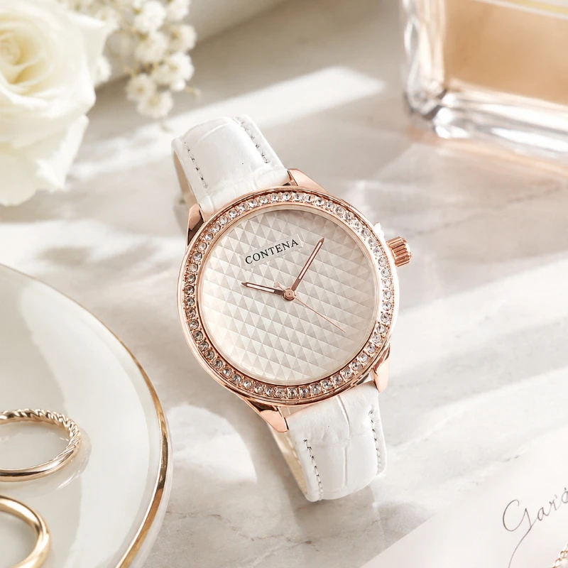 Luxury Diamond Bezel Women's Watch Casual Leather Band Quartz Ladies Wristwatch Fashion Elegant Woman Watches Gift Reloj Mujer