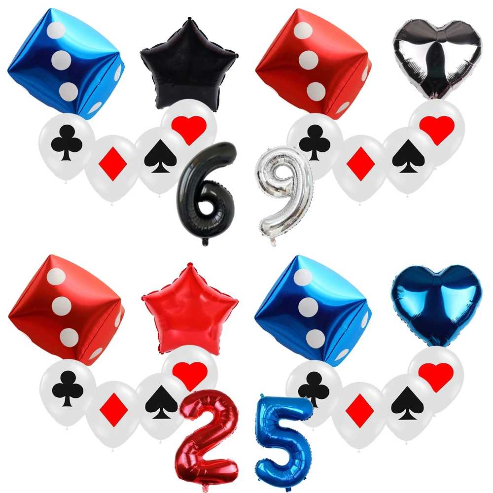 

Red Blue 3D Dice Poker Suit Casino Theme Birthday Party Decoration Number Metallic Latex Balloon Baby Shower Photography Props