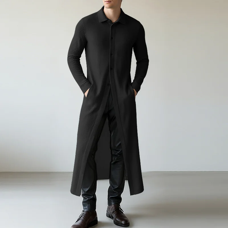 

INCERUN Мужская длинная стильная рубашка, однотонная рубашка с лацканами и длинными рукавами на пуговицах, мужская одежда, уличная одежда, 2025 г., свободные модные повседневные топы Camisas