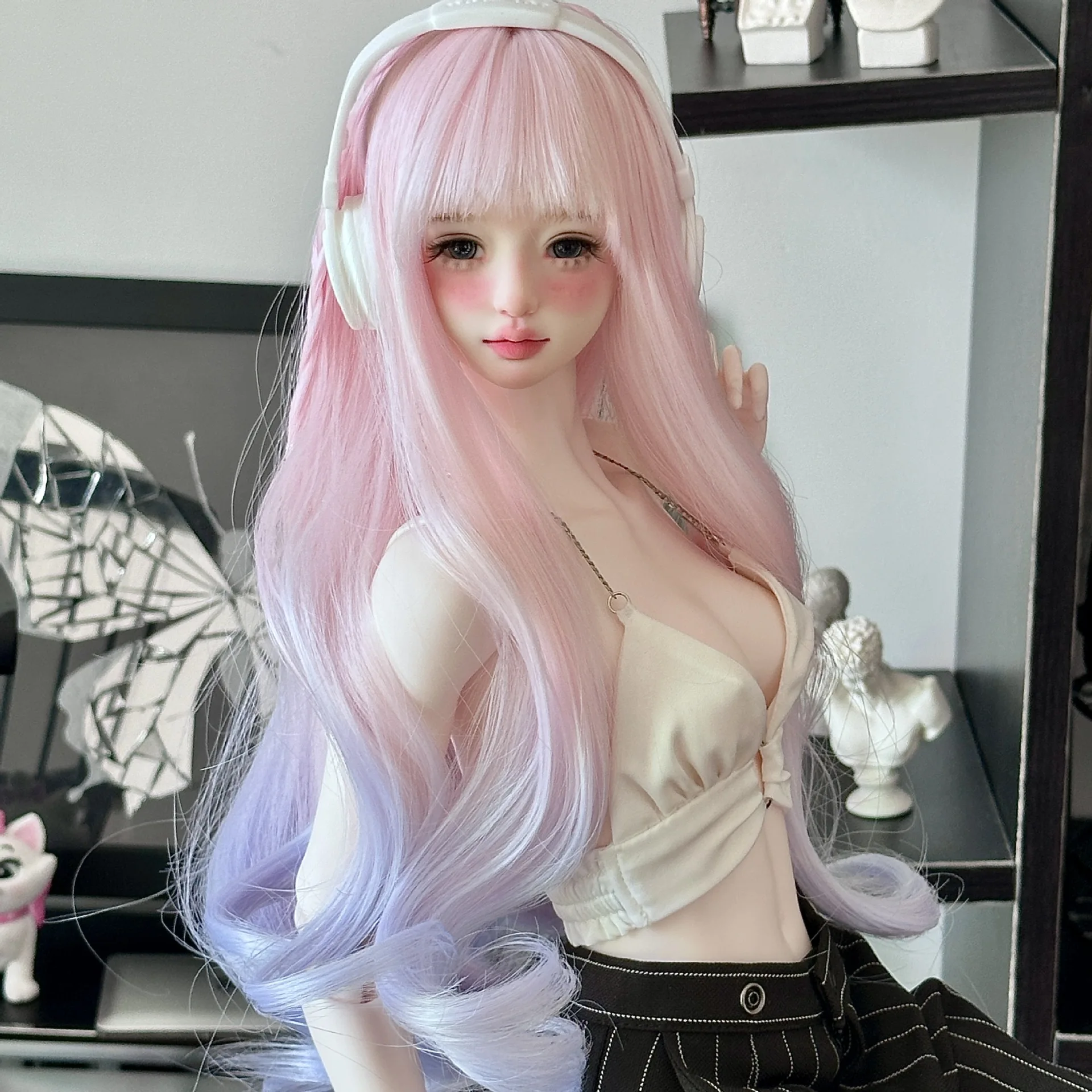 BJD Princess Doll DIY Accessories Exquisite Wig Gradient Colour 1/6 BJD Doll Curly Hair Twist Braid Pink Hair Cover Dress Up Toy