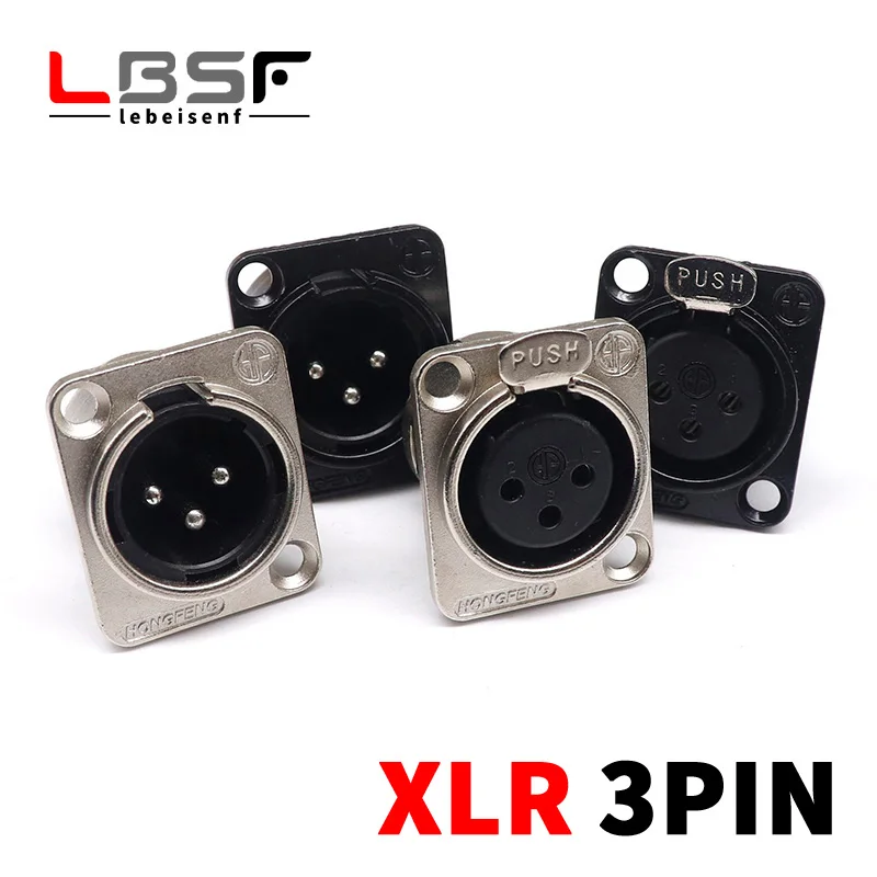 HF XLR 수 암 패널 오디오 마이크 잭 플러그 커넥터, 블랙 실버 YS145BG YS146BG 구리 접촉 XLR 금속 소켓, 3 핀