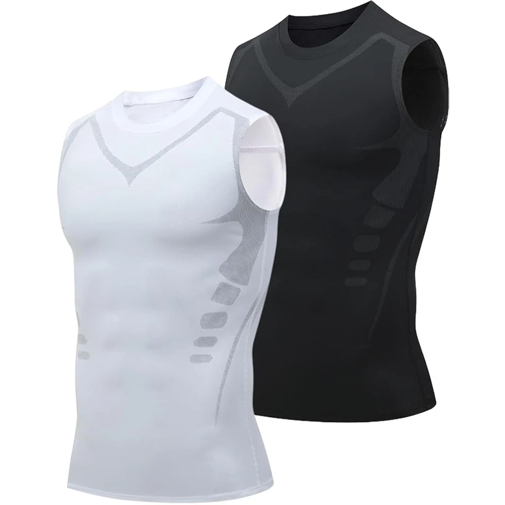 

Компрессионный жилет без рукавов из двух предметов, мужской эргономичный формирующий топ с принтом, рубашка для фитнеса, впитывающий пот, дышащий пуловер, спортивная одежда