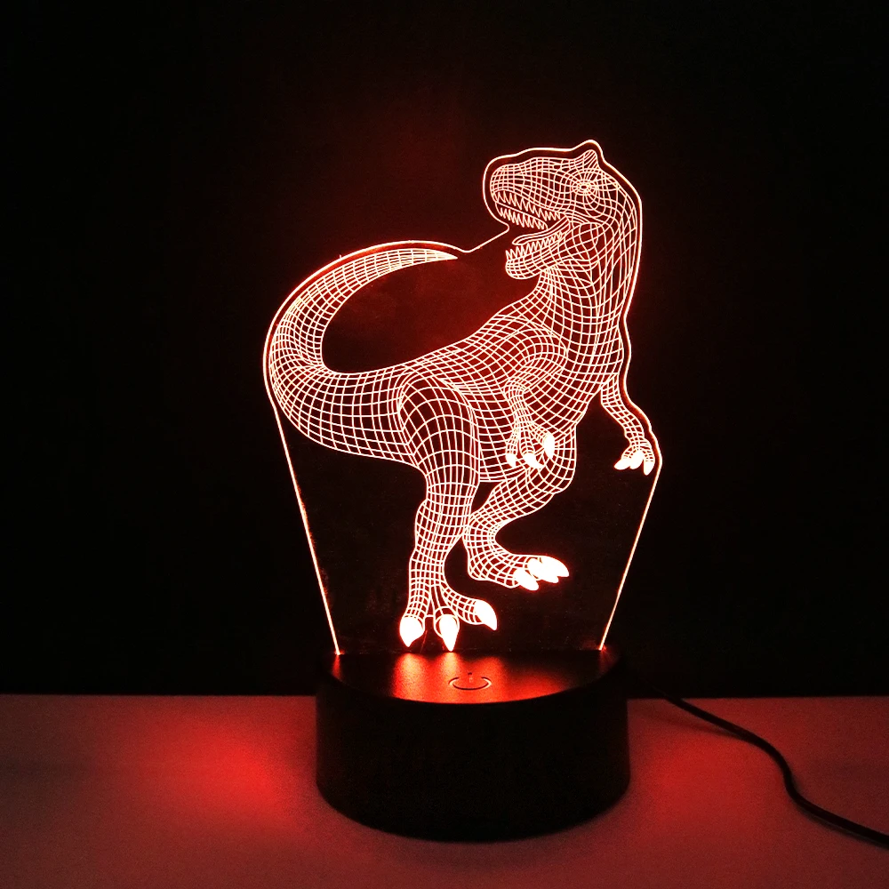 

T Rex Dinosaur Night Light With 7 Or 16 Color Changing Led Lamp Usb Powered Optical Illusion Home Decor Gift For Boys & Girls