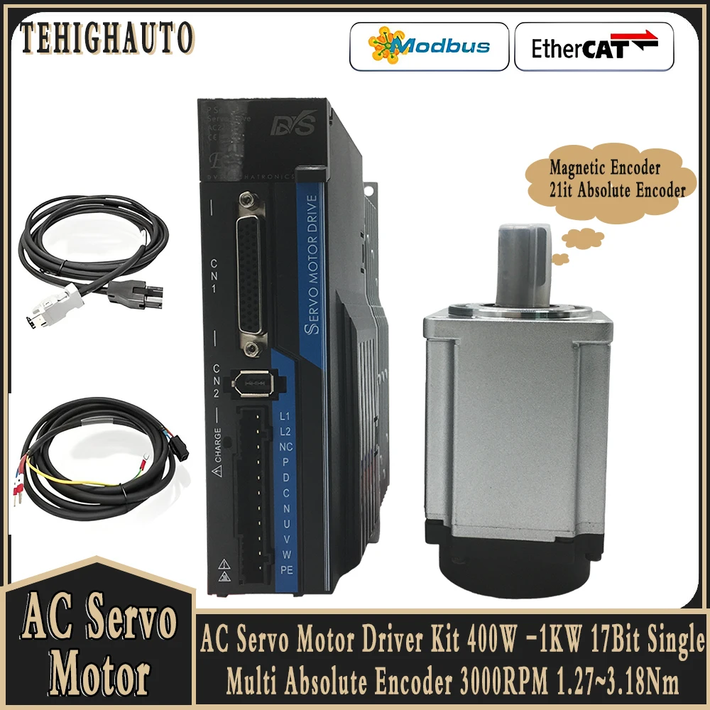 kit de driver do servo motor ac unico codificador absoluto 127nm318nm 60 80 flange servo com rs485 e ethernet 21bit 400w 750w 1kw 01