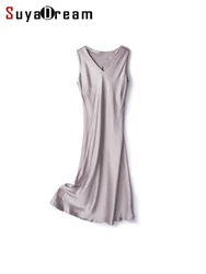 Suyadream, Damen lange Kleider, 100% echte Seide, V-Ausschnitt, ärmelloses Tank kleid, Frühling Sommerkleid ung, grün, Lavendel