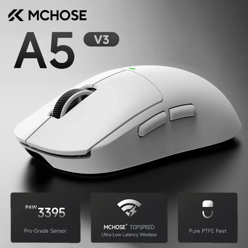 MCHOSE A5 V3 Wireless Mouse Lightweight Design High Performance PAW3395 Sensor Support Wireless + Wired Dual 8k Polling Rate