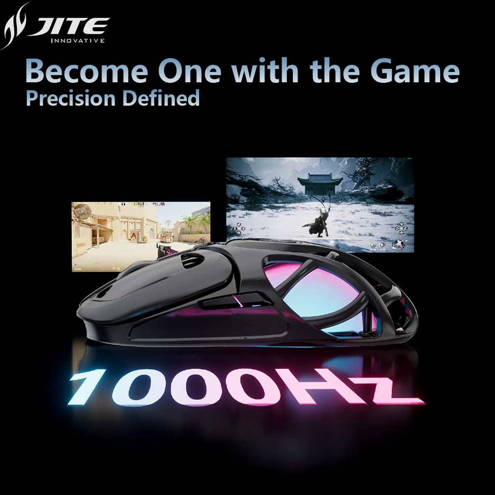 JITE Bluetooth Wireless Mouse Tri-Mode Gaming Mouse RGB Rechargeable Mouse For PC/Android/ios BT/2.4G/Wired Mice Battery Life
